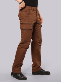 Brown Comfort Straight Fit Stretch Cargo Pant
