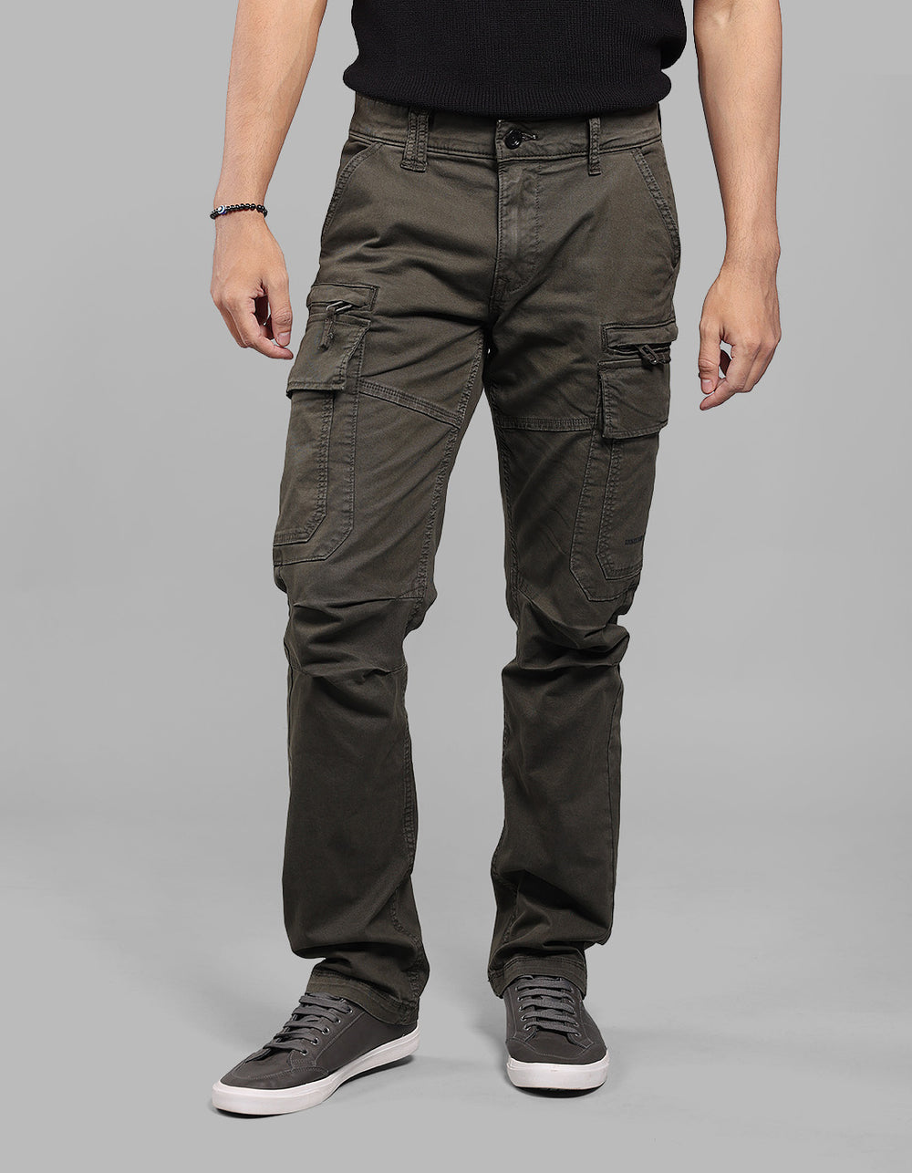 Military Green Comfort Straight Fit Stretch Cargo Pants