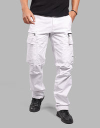 WHITE COMFORT STRAIGHT FIT STRETCH CARGO PANTS