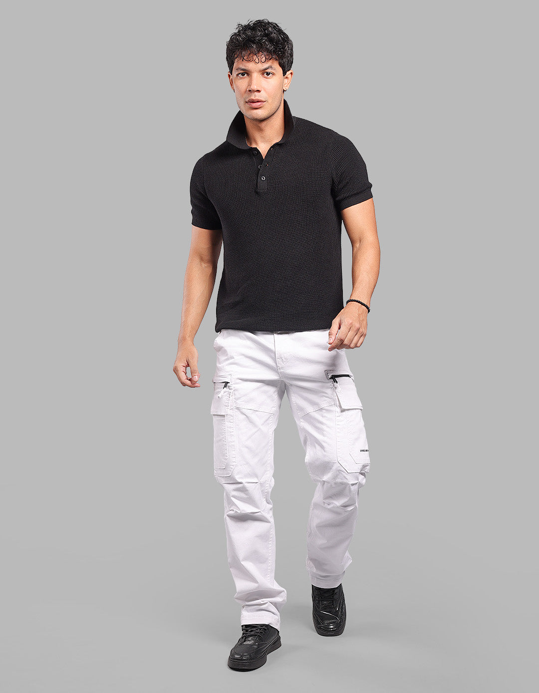 WHITE COMFORT STRAIGHT FIT STRETCH CARGO PANTS