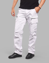 WHITE COMFORT STRAIGHT FIT STRETCH CARGO PANTS