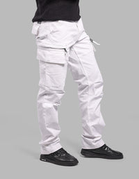 WHITE COMFORT STRAIGHT FIT STRETCH CARGO PANTS