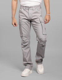 Grey Comfort Straight Fit Stretch Cargo Pants