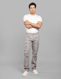 Grey Comfort Straight Fit Stretch Cargo Pants