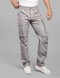 Grey Comfort Straight Fit Stretch Cargo Pants