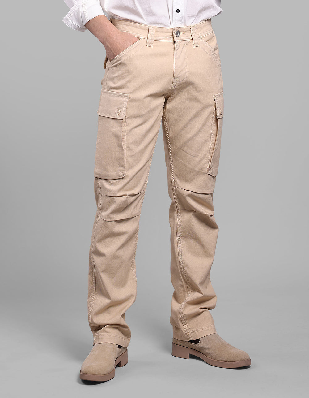 Light Khaki Comfort Straight Fit Stretch Cargo Pants