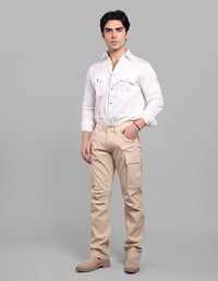 Light Khaki Comfort Straight Fit Stretch Cargo Pants