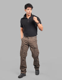 OLIVE COMFORT STRAIGHT FIT STRETCH CARGO PANTS