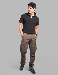 OLIVE COMFORT STRAIGHT FIT STRETCH CARGO PANTS