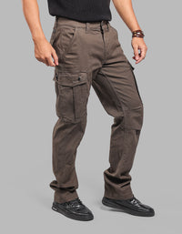 OLIVE COMFORT STRAIGHT FIT STRETCH CARGO PANTS