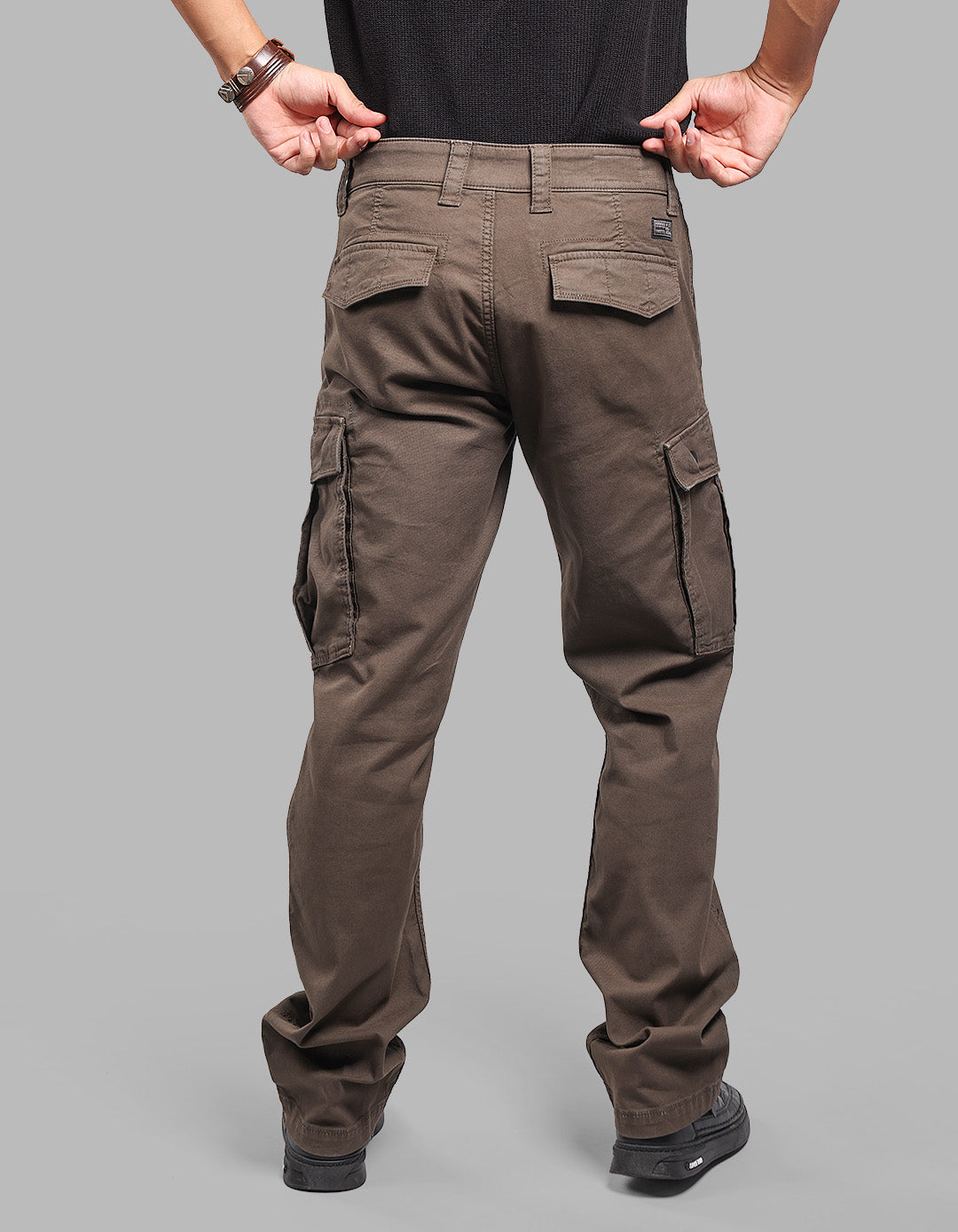 OLIVE COMFORT STRAIGHT FIT STRETCH CARGO PANTS