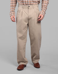 Khaki Loose Fit Pleated Korean Pants
