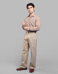Khaki Loose Fit Pleated Korean Pants