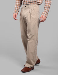 Khaki Loose Fit Pleated Korean Pants