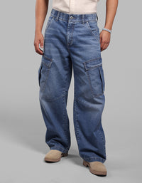 Med Blue Balloon Fit Denim Cargo