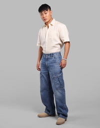 Med Blue Balloon Fit Denim Cargo