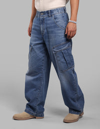 Med Blue Balloon Fit Denim Cargo