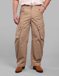 Khaki Balloon Fit Stretch Cargo Pants