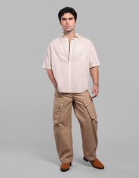 Khaki Balloon Fit Stretch Cargo Pants