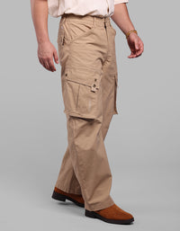 Khaki Balloon Fit Stretch Cargo Pants