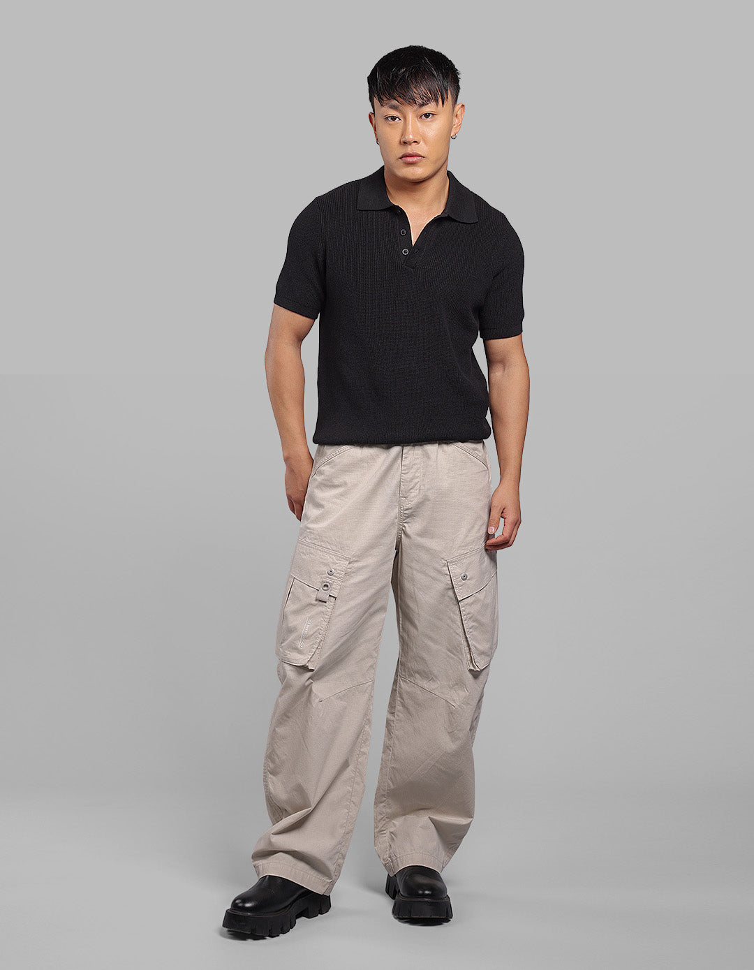 Lt Stone Balloon Fit Cargo Pants