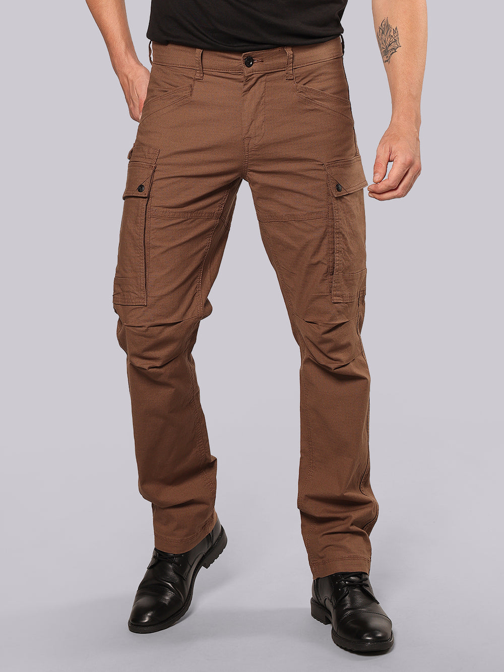Brown Comfort Straight Fit Stretch Cargo Pant