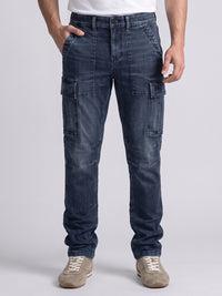 Dark Blue Comfort Straight Fit Stretch Denim Cargo