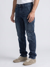 Dark Blue Comfort Straight Fit Stretch Denim Cargo