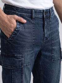 Dark Blue Comfort Straight Fit Stretch Denim Cargo