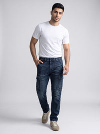 Dark Blue Comfort Straight Fit Stretch Denim Cargo