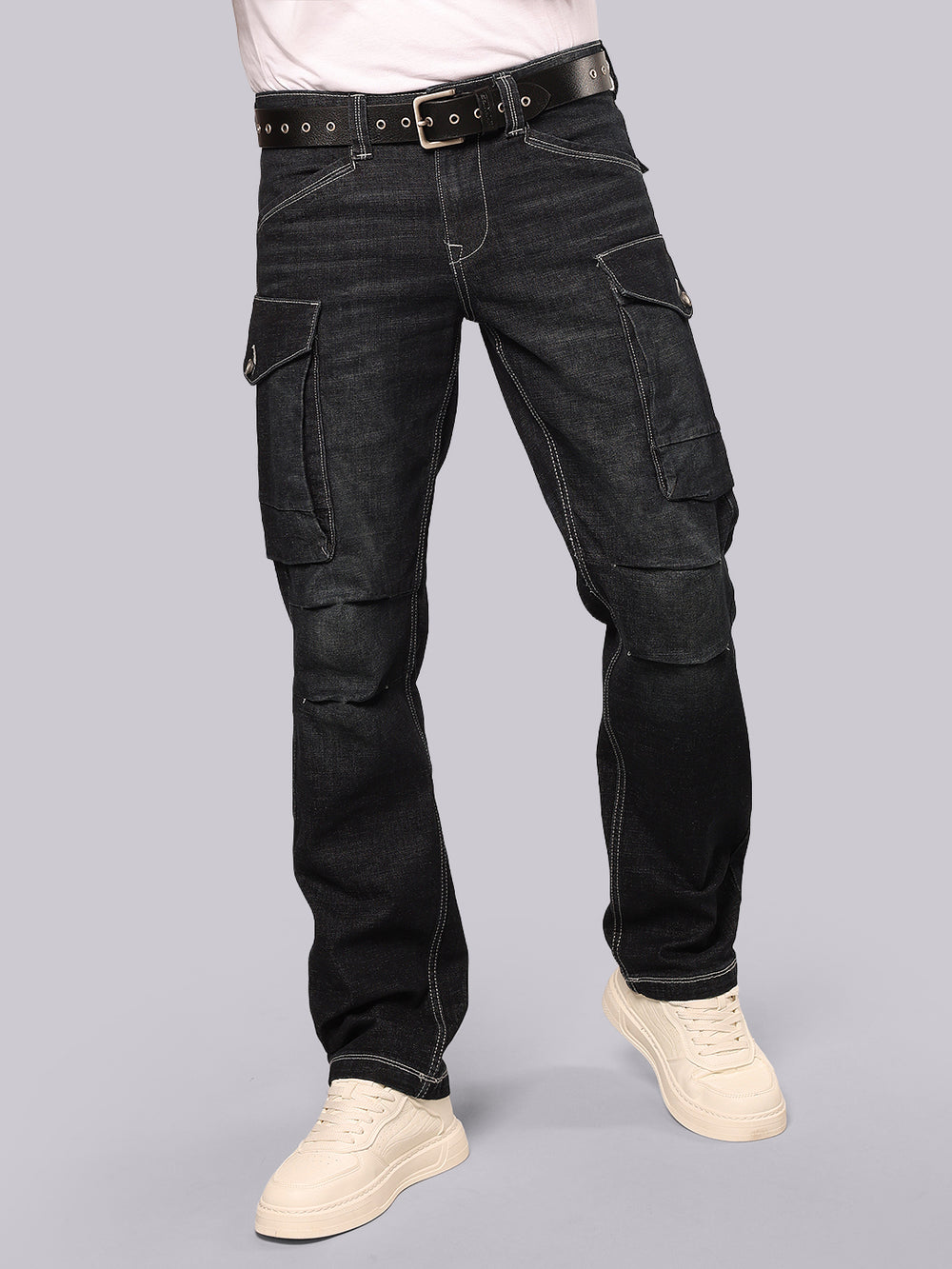 Dark Blue Comfort Straight Fit Stretch Denim Cargo
