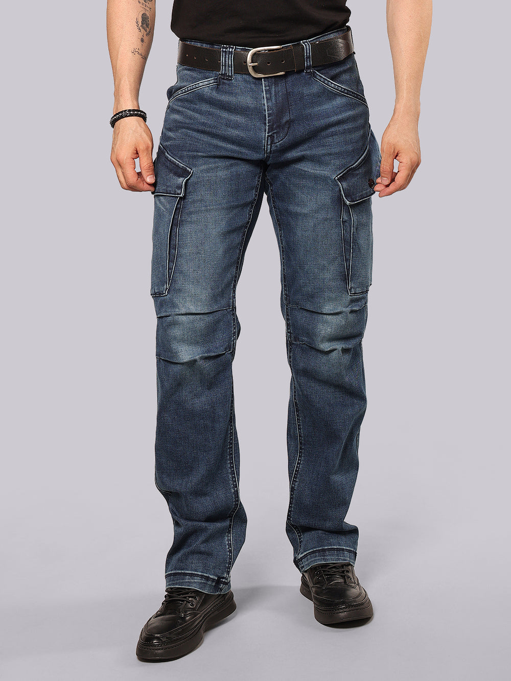 Med Blue Comfort Straight Fit Stretch Denim Cargo