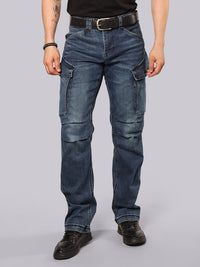 Med Blue Comfort Straight Fit Stretch Denim Cargo