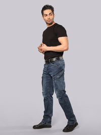 Med Blue Comfort Straight Fit Stretch Denim Cargo
