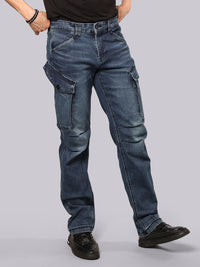 Med Blue Comfort Straight Fit Stretch Denim Cargo