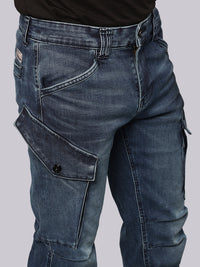 Med Blue Comfort Straight Fit Stretch Denim Cargo