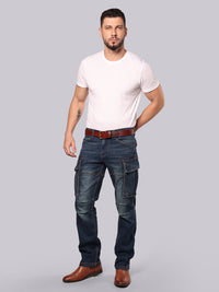 Med Blue Comfort Straight Fit Stretch Denim Cargo
