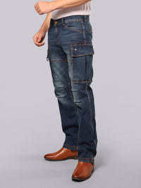 Med Blue Comfort Straight Fit Stretch Denim Cargo