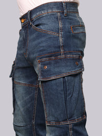 Med Blue Comfort Straight Fit Stretch Denim Cargo