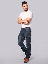 Med Blue Comfort Straight Fit Stretch Denim Cargo