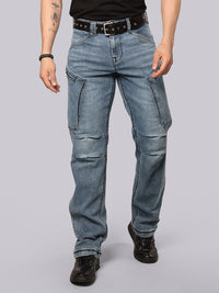 Med Blue Comfort Straight Fit Stretch Denim Cargo