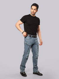 Med Blue Comfort Straight Fit Stretch Denim Cargo