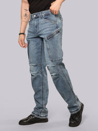 Med Blue Comfort Straight Fit Stretch Denim Cargo