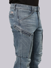 Med Blue Comfort Straight Fit Stretch Denim Cargo