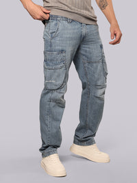 Med Blue Comfort Straight Fit Denim Cargo