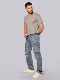 Med Blue Comfort Straight Fit Denim Cargo