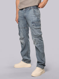 Med Blue Comfort Straight Fit Denim Cargo