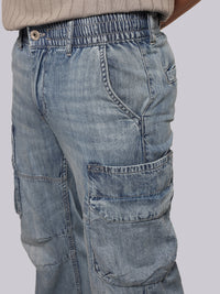 Med Blue Comfort Straight Fit Denim Cargo