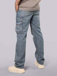 Med Blue Comfort Straight Fit Denim Cargo
