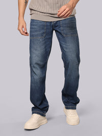 Med Blue Comfort Straight Fit Denim Cargo